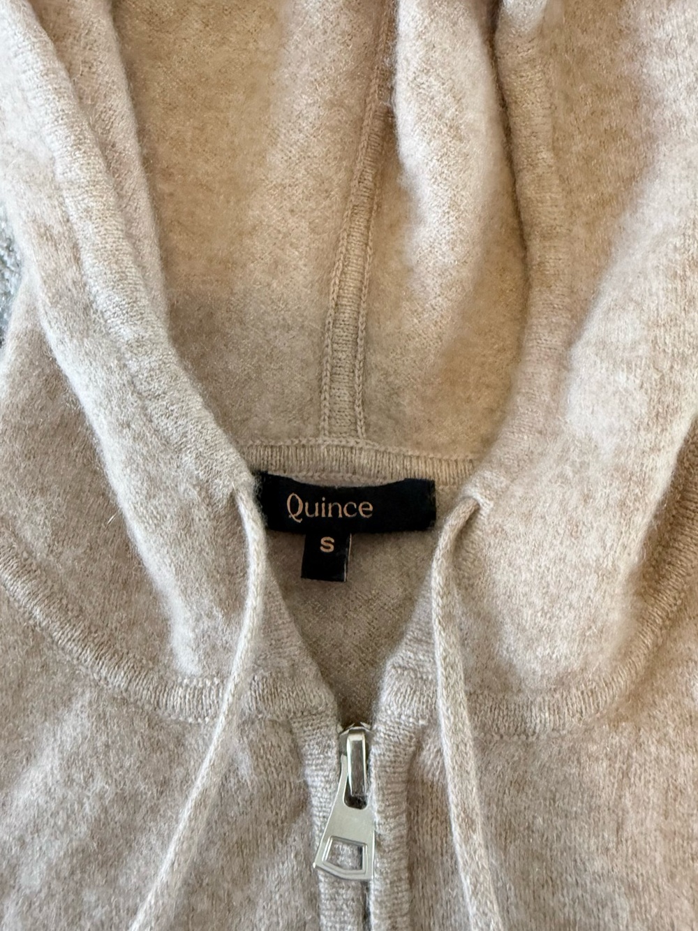 Quince Mongolian Cashmere Full-Zip Hoodie Sweater Oatmeal Beige Size Small - Picture 8 of 9